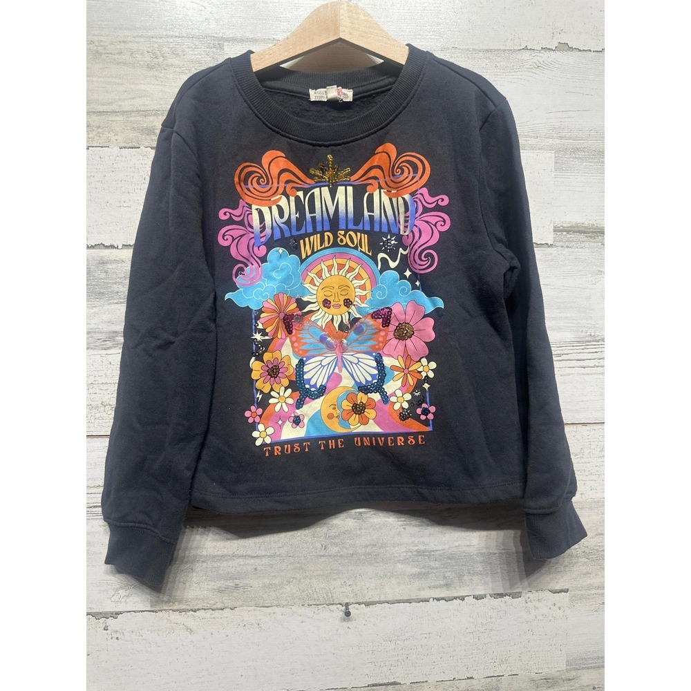 Messy Bun Just‎ Chillin Sweatshirt Girls 10 Black Dreamland Wild Soul EUC